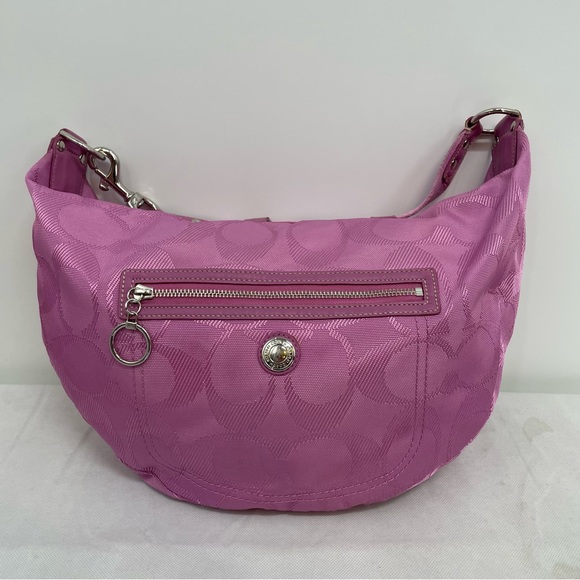 Coach Bags Coach Signature Pink Nylon Patent Leather Hobo Shoulder